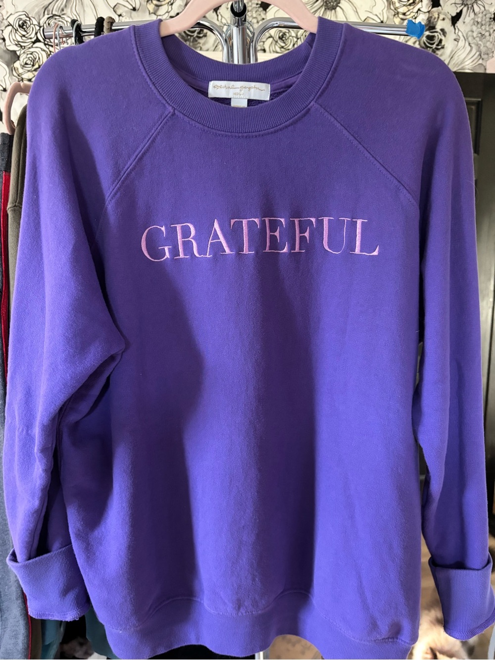 Spiritual Gangster Purple Crewneck Sweatshirt with Pink GRATEFUL Print